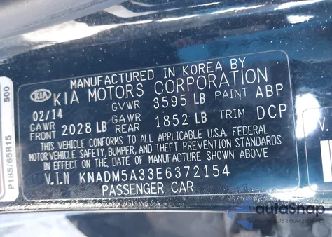 2014 Kia Rio Lx from USA, damaged, VIN KNADM5A33E6372154